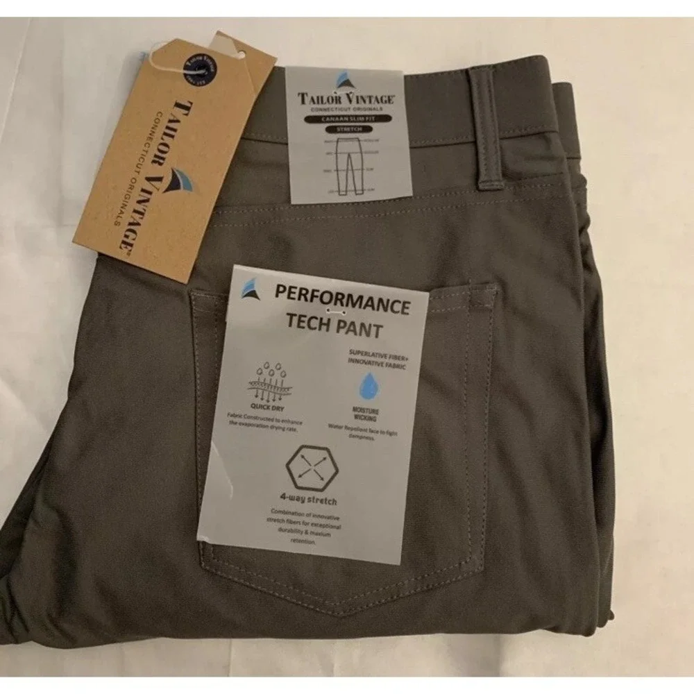 Tailor Vintage‎ Mens 38x30 Performance Tech Pants Grey Gray Stretch New NWT $108